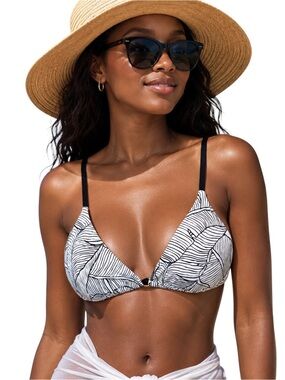 Tee Ink Strappy Back Palm Print Bikini Swim Top Sz 4 Black White NEW!